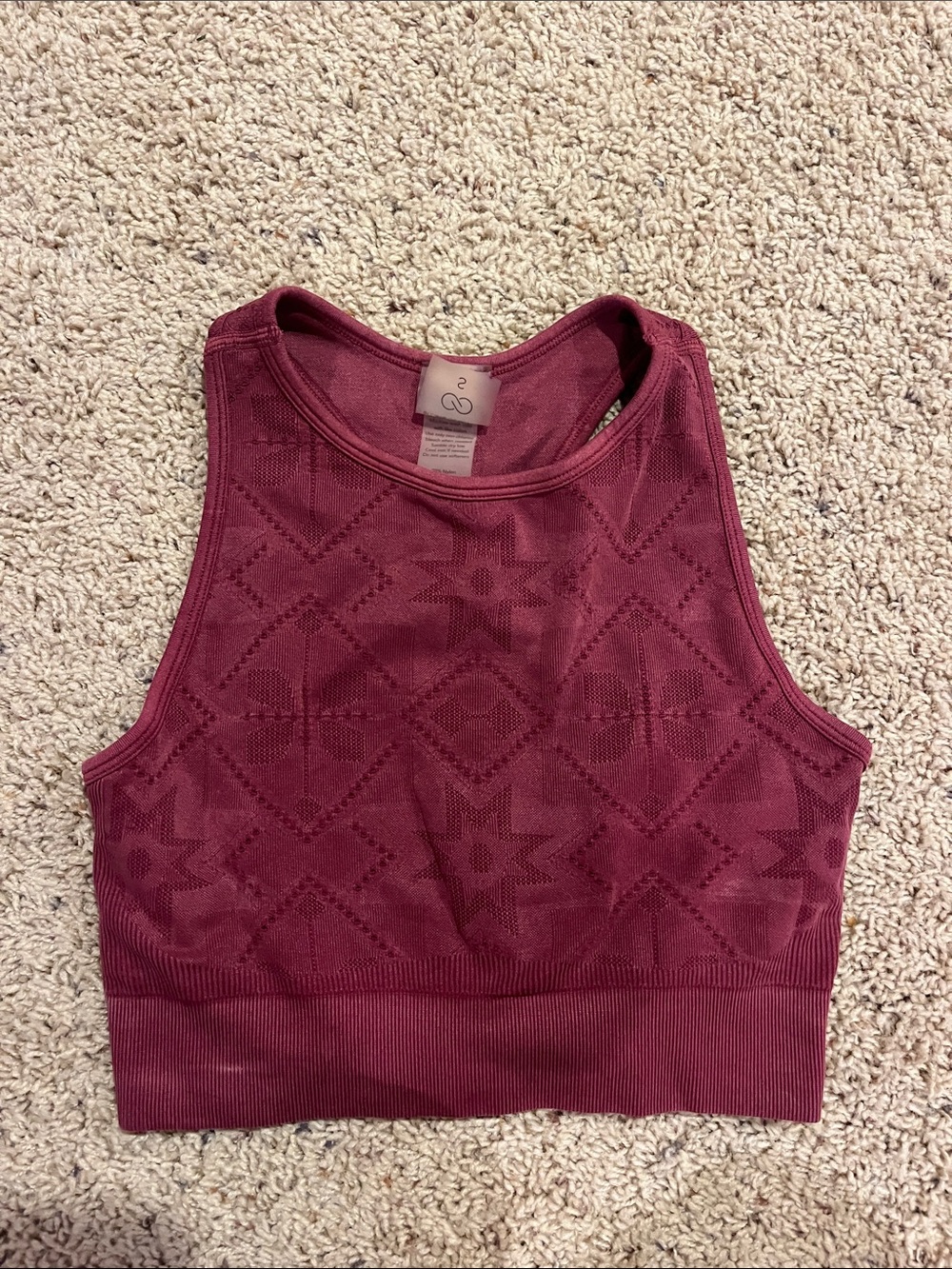 CALIA by Carrie Underwood Seamless High-Neck Crop Tank — Deep Burgundy